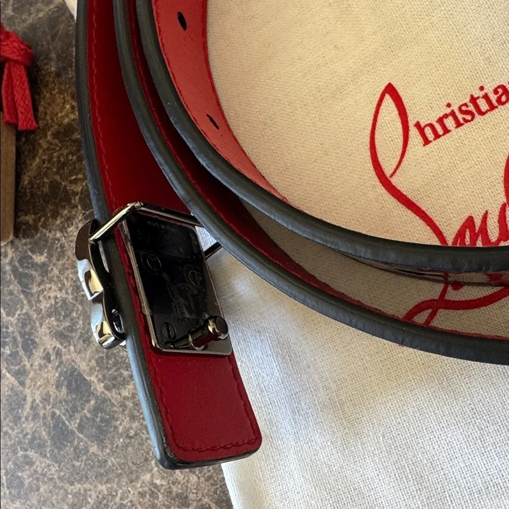 Christian Louboutin cl logo belt SILVER ANTHRACITE belt sz 90/35 with box